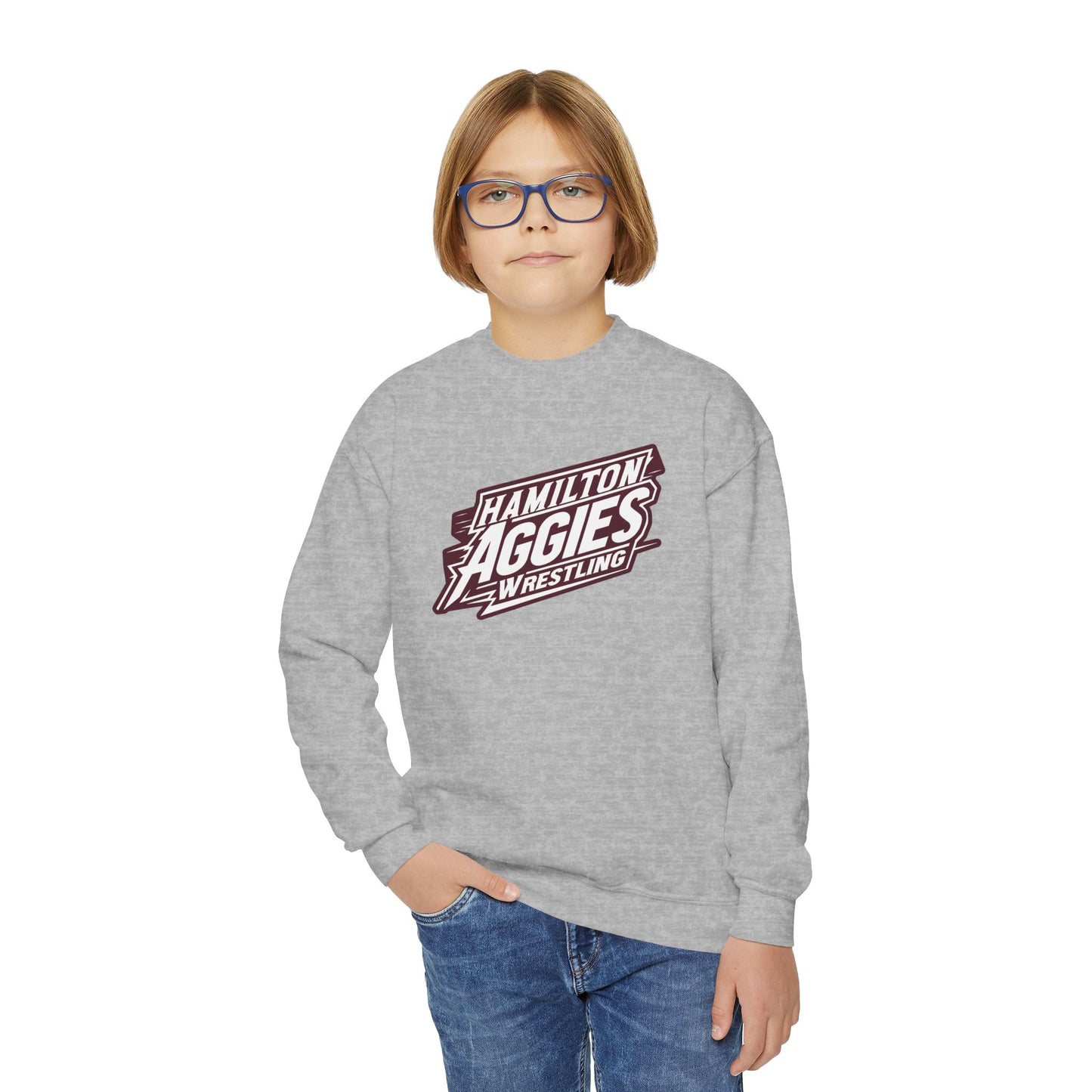 Youth Crewneck Sweatshirt \ Hamilton Aggies Wrestling \ HAW1