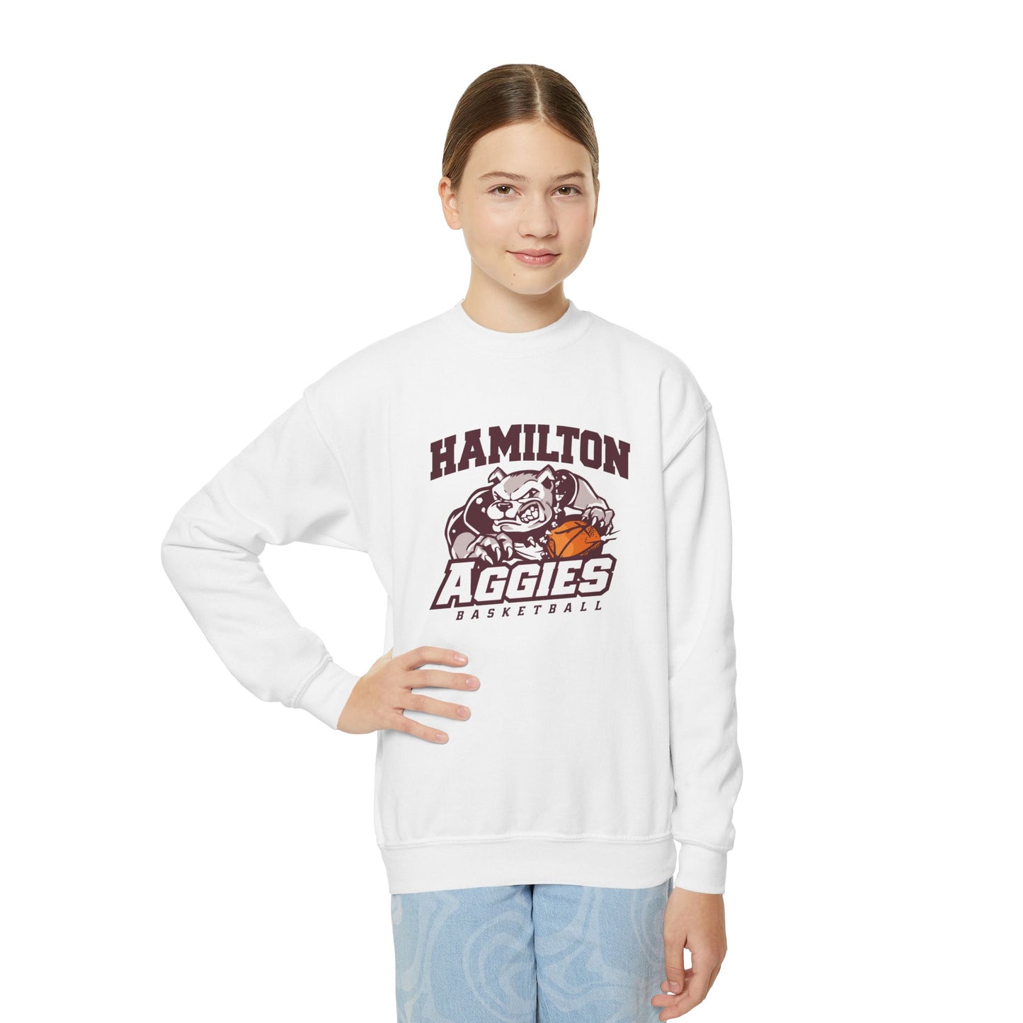 Youth Crewneck Sweatshirt \ Hamilton Aggies Basketball \ HABB1