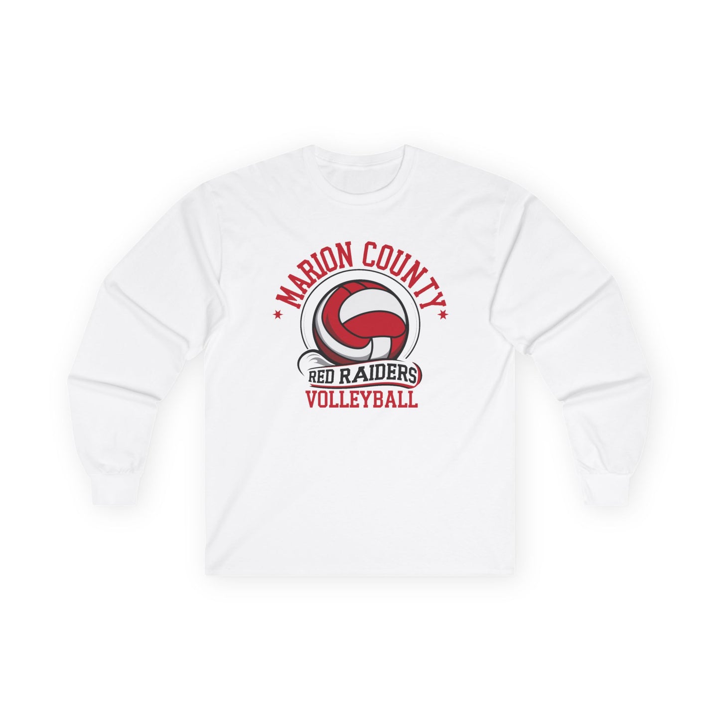 Adult Long Sleeve Tee \ Marion County Red Raiders Volleyball \ MCV1