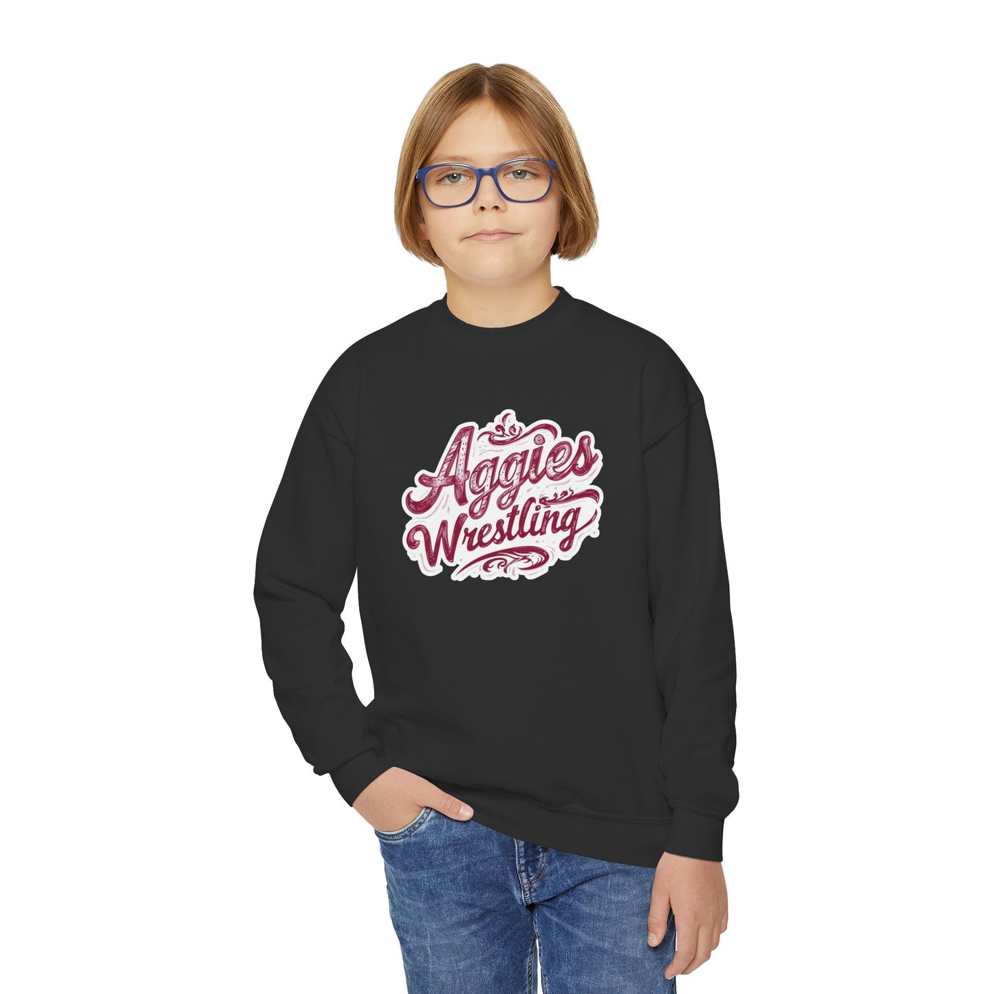 Youth Crewneck Sweatshirt \ Hamilton Aggies Wrestling \ HAWG2