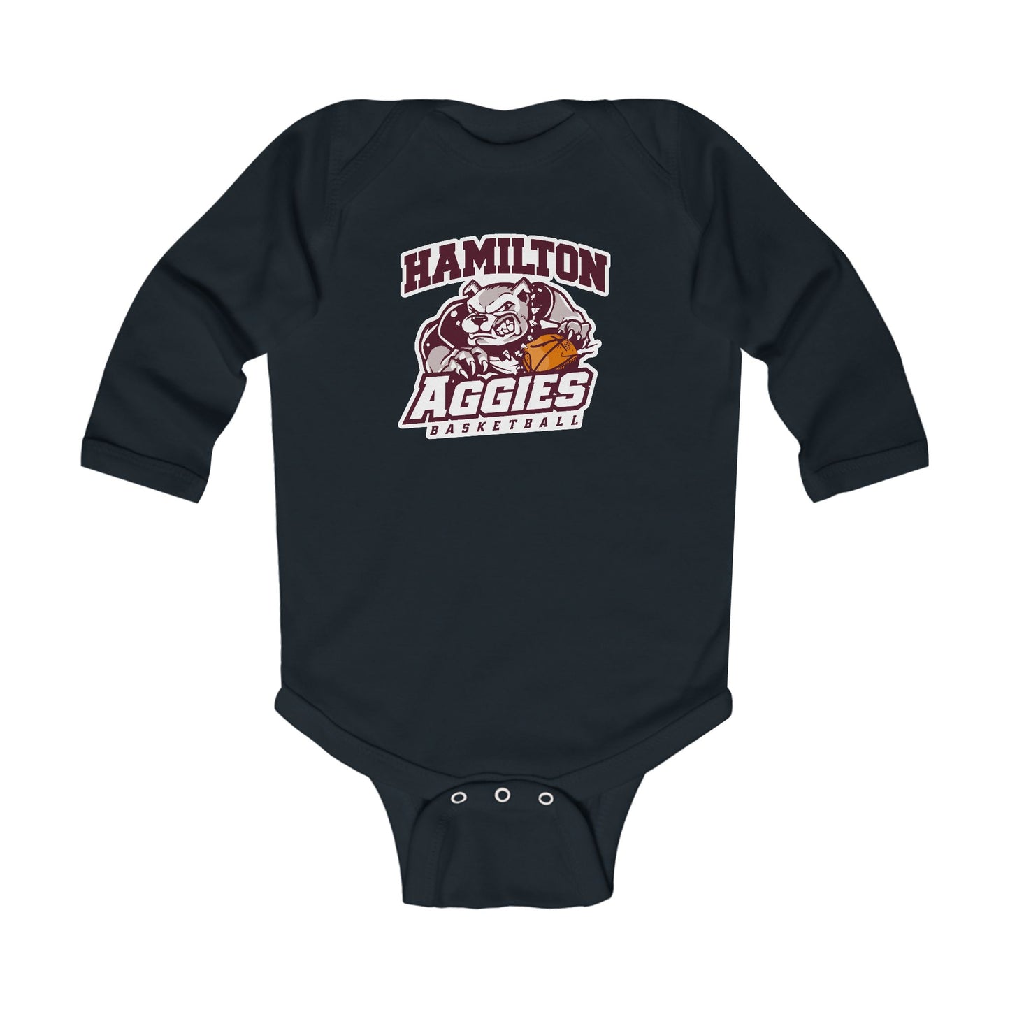 Long Sleeve Baby Bodysuit \ Hamilton Aggies Basketball \ HABK1