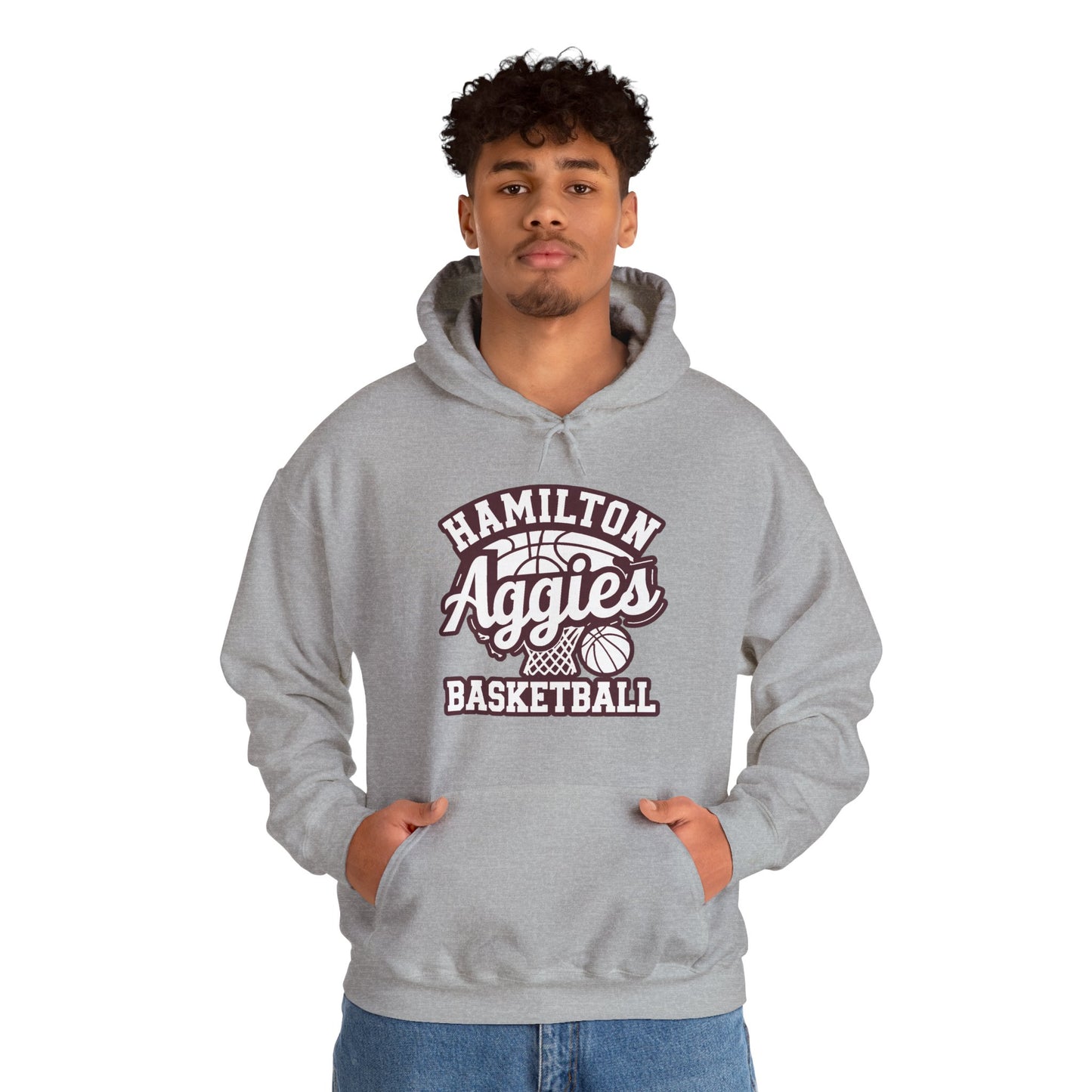 Adult Hoodie Sweatshirt \ Hamilton Aggies Basketball \ HABBG1