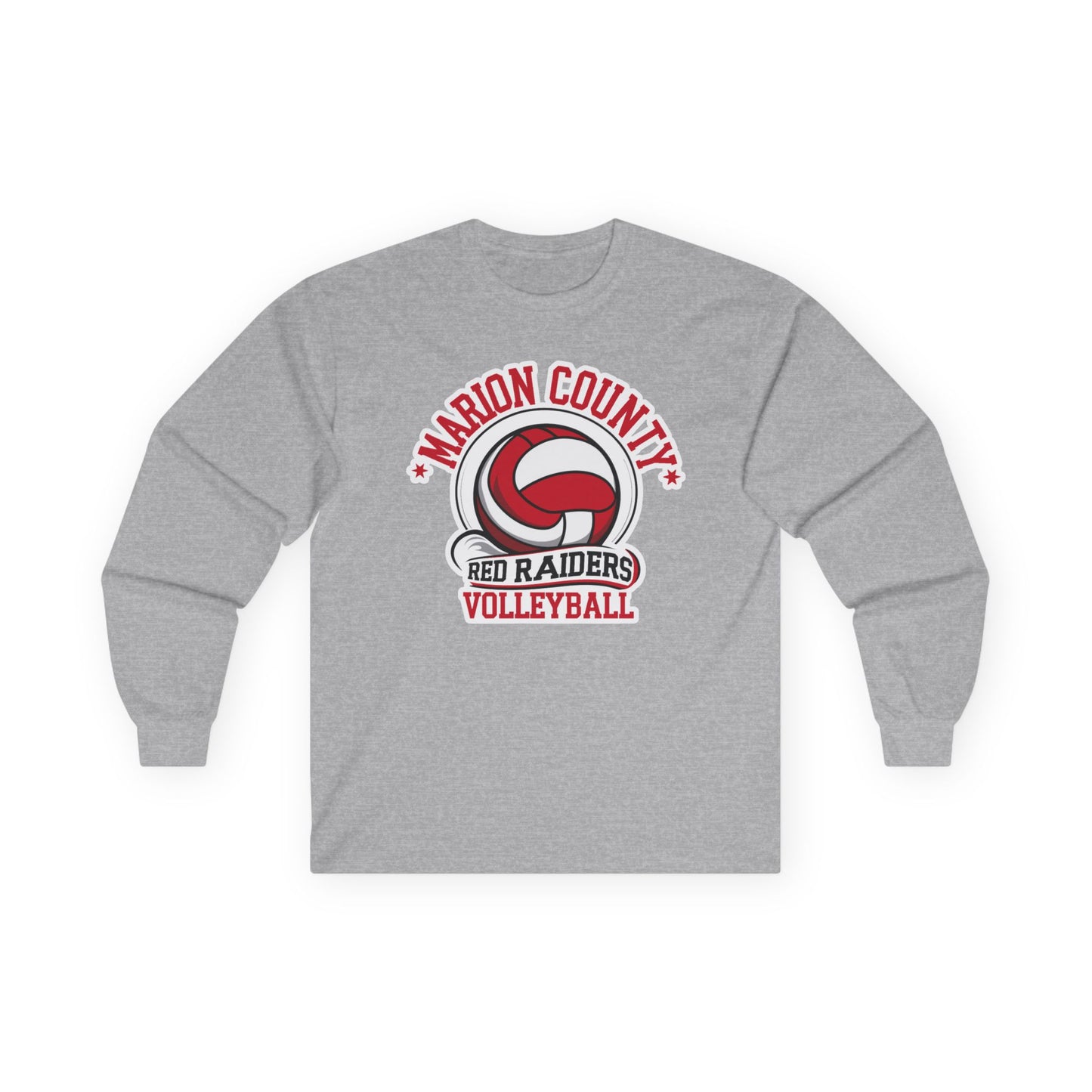 Adult Long Sleeve Tee \ Marion County Red Raiders Volleyball \ MCV1