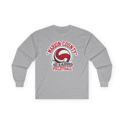 Adult Long Sleeve Tee \ Marion County Red Raiders Volleyball \ MCV1