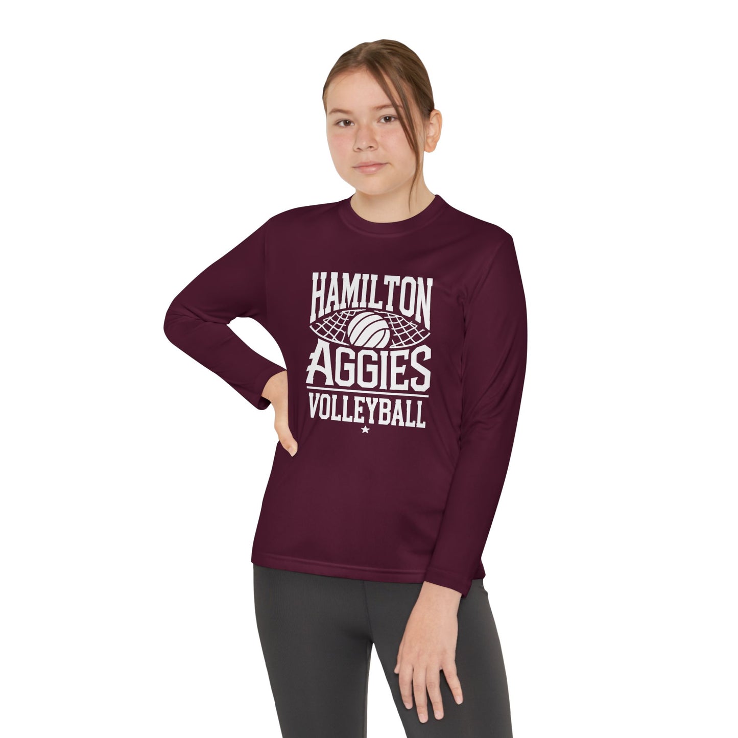 Youth Long Sleeve Tee \ Hamilton Aggies Volleyball \ HAV2