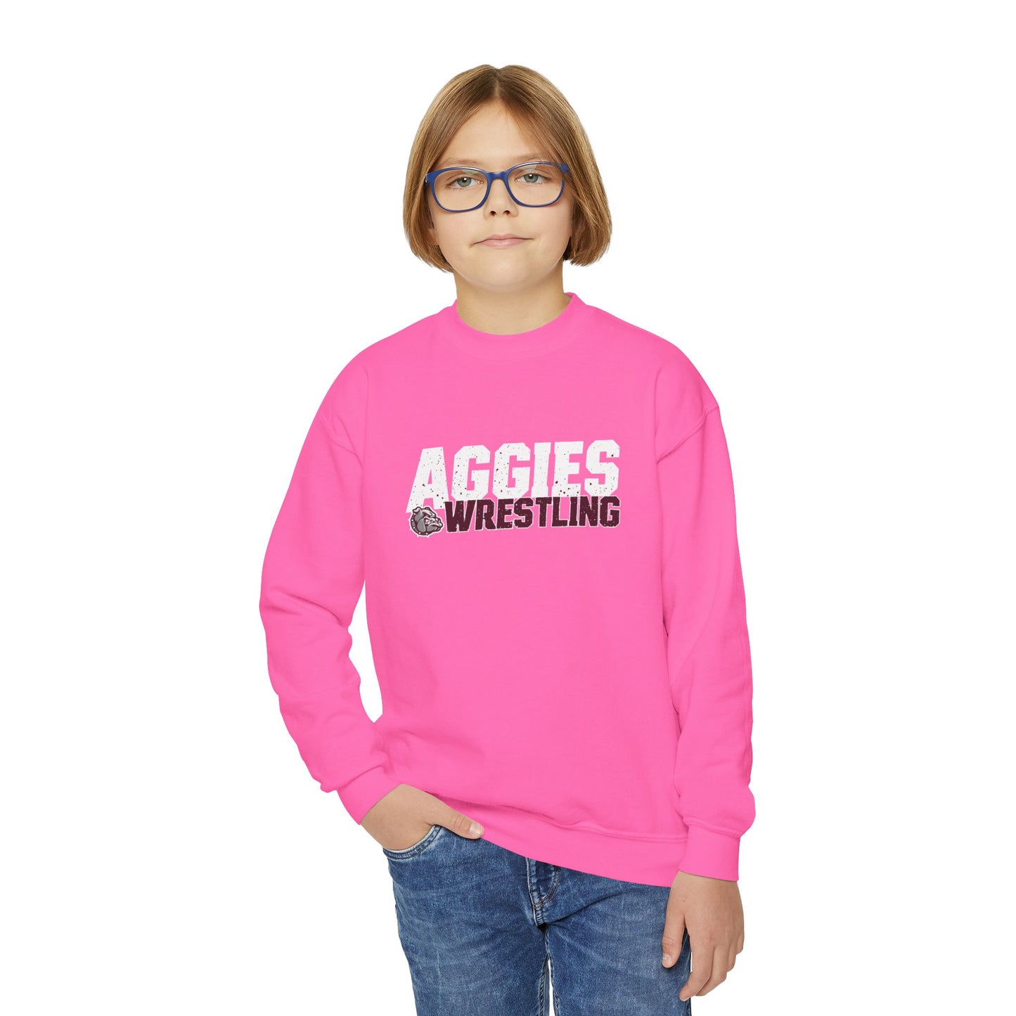 Youth Crewneck Sweatshirt \ Hamilton Aggies Wrestling \ HAW3