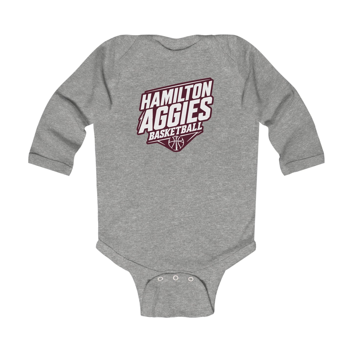 Long Sleeve Baby Bodysuit \ Hamilton Aggies Basketball \ HABB2