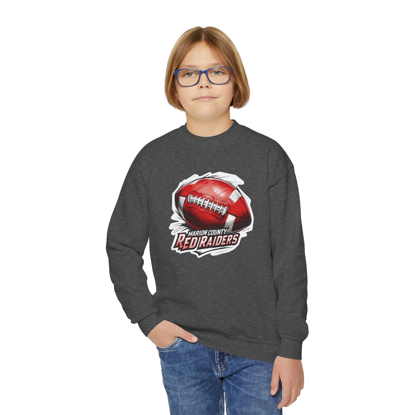 Youth Crewneck Sweatshirt \ Marion County Red Raiders Football \ MCF1