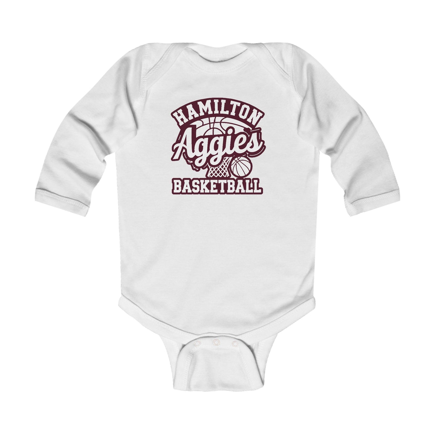 Long Sleeve Baby Bodysuit \ Hamilton Aggies Basketball \ HABBG1