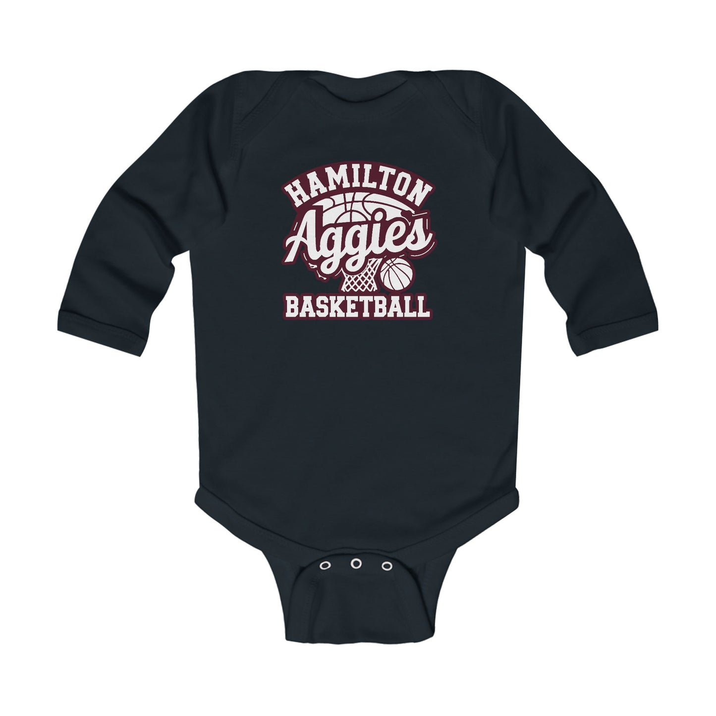 Long Sleeve Baby Bodysuit \ Hamilton Aggies Basketball \ HABBG1