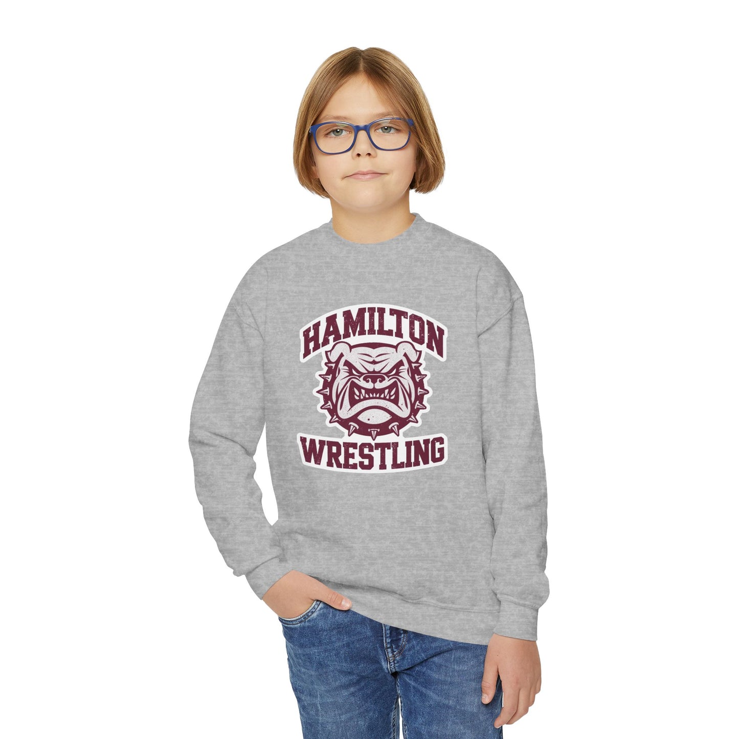 Youth Crewneck Sweatshirt \ Hamilton Aggies Wrestling \ HAW2