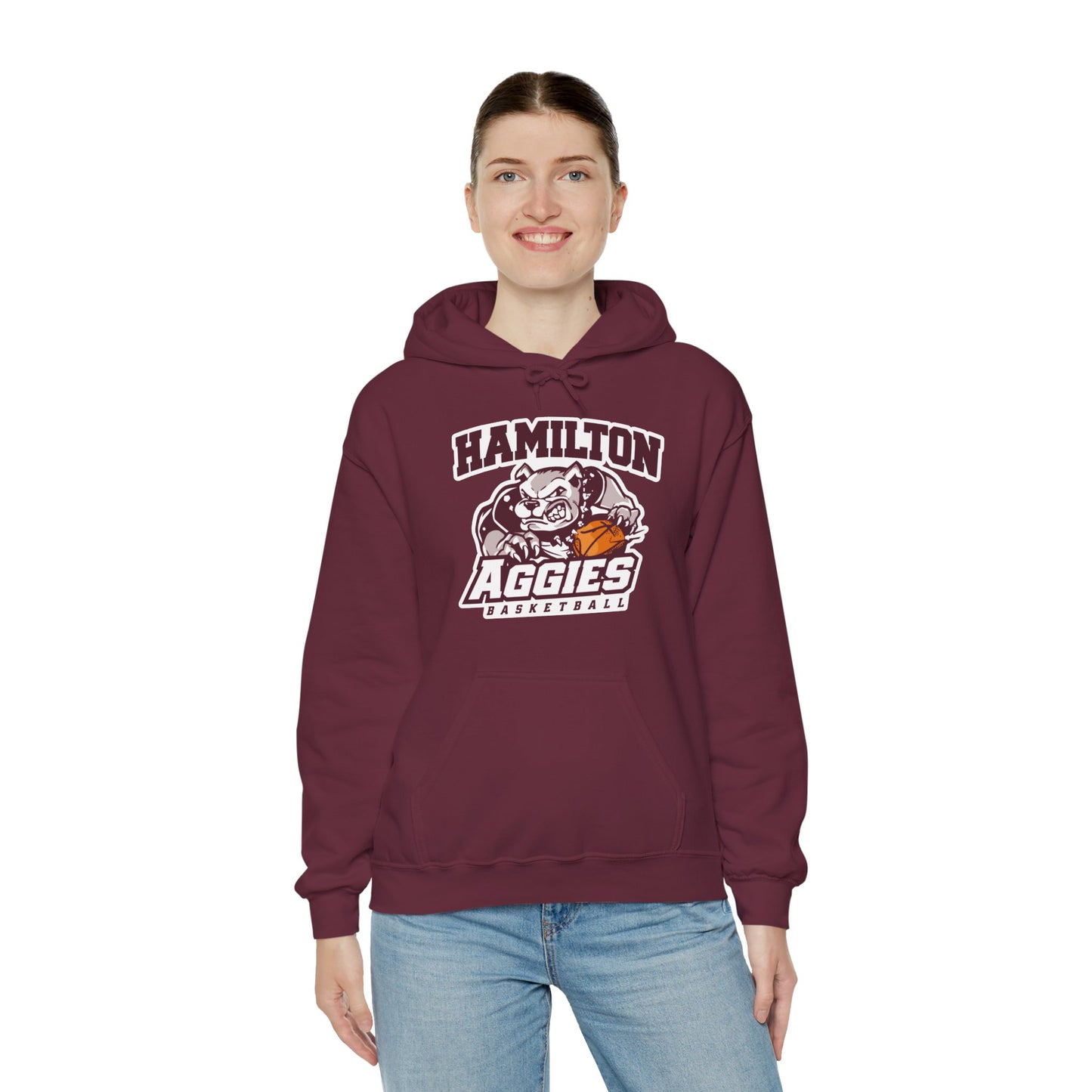 Adult Hoodie Sweatshirt \ Hamilton Aggies Basketball \ HABB1