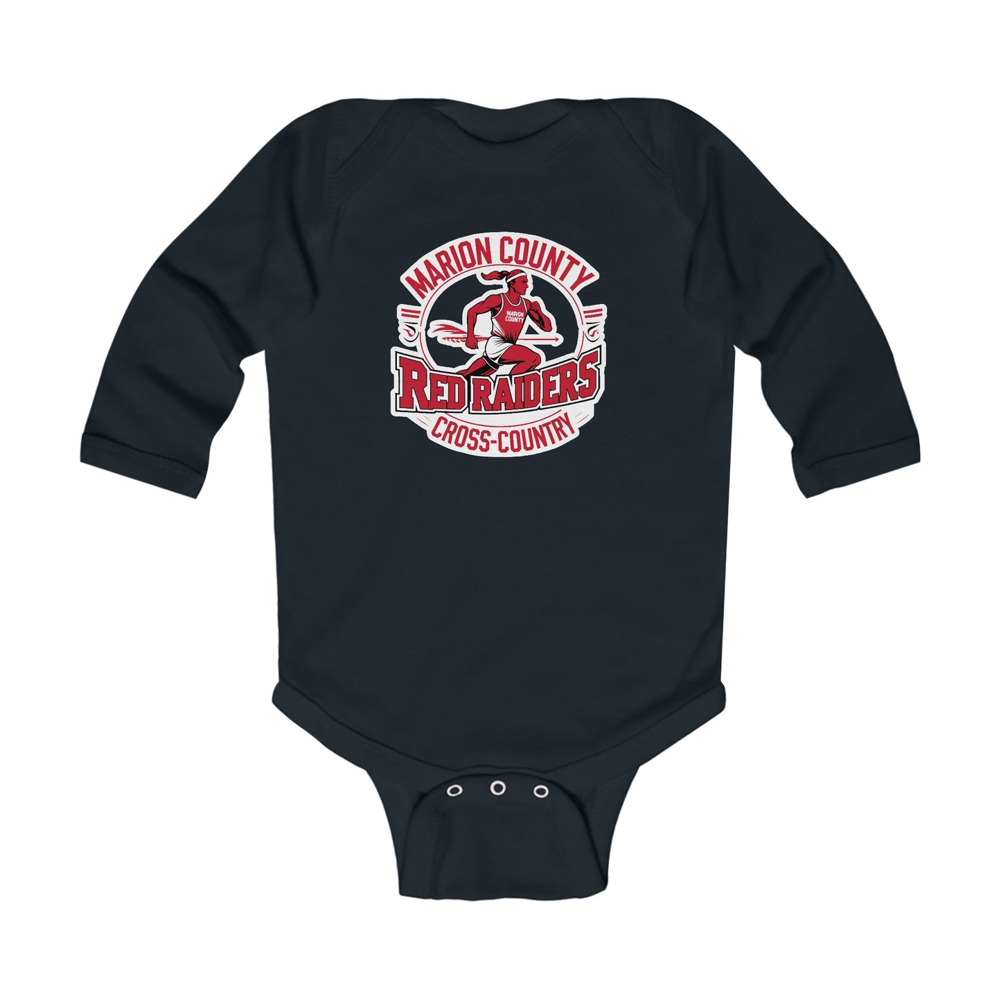 Long Sleeve Baby Bodysuit \ Marion County Red Raiders Cross-Country \ MCCC2