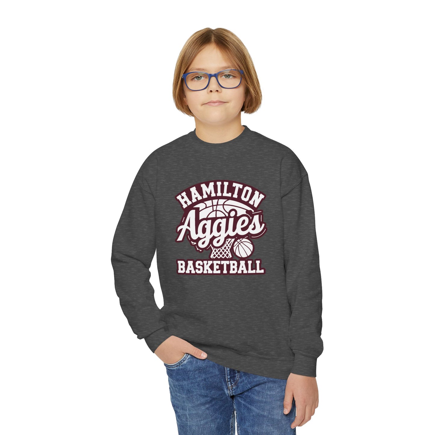 Youth Crewneck Sweatshirt \ Hamilton Aggies Basketball \ HABBG1