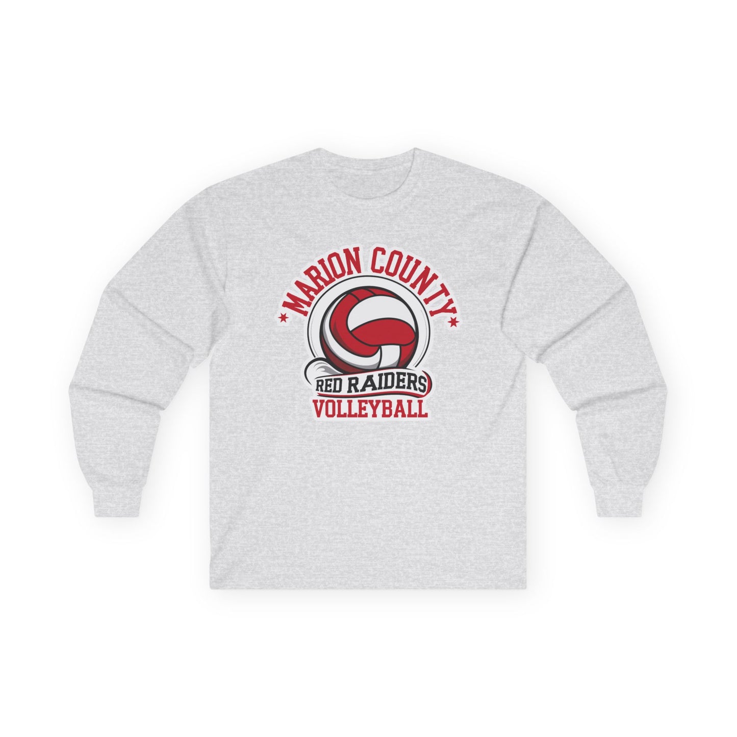 Adult Long Sleeve Tee \ Marion County Red Raiders Volleyball \ MCV1