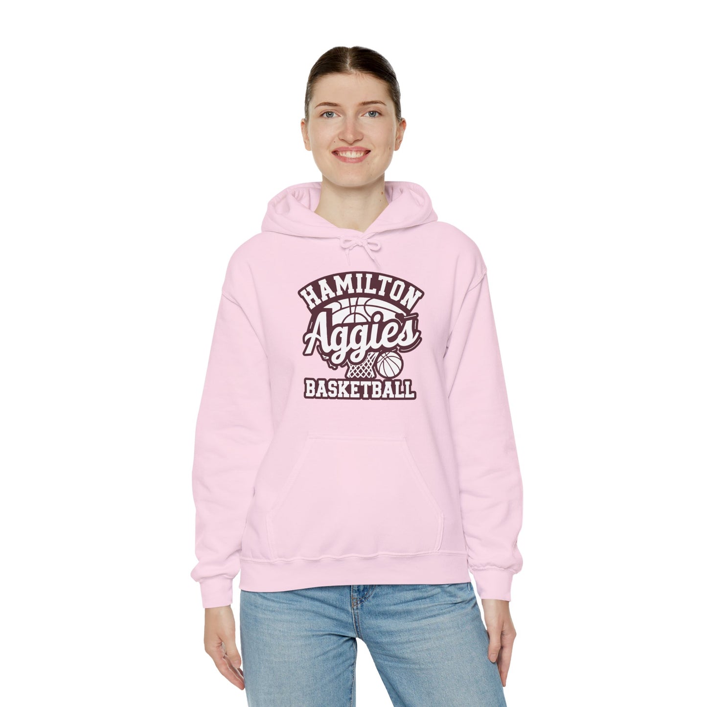 Adult Hoodie Sweatshirt \ Hamilton Aggies Basketball \ HABBG1