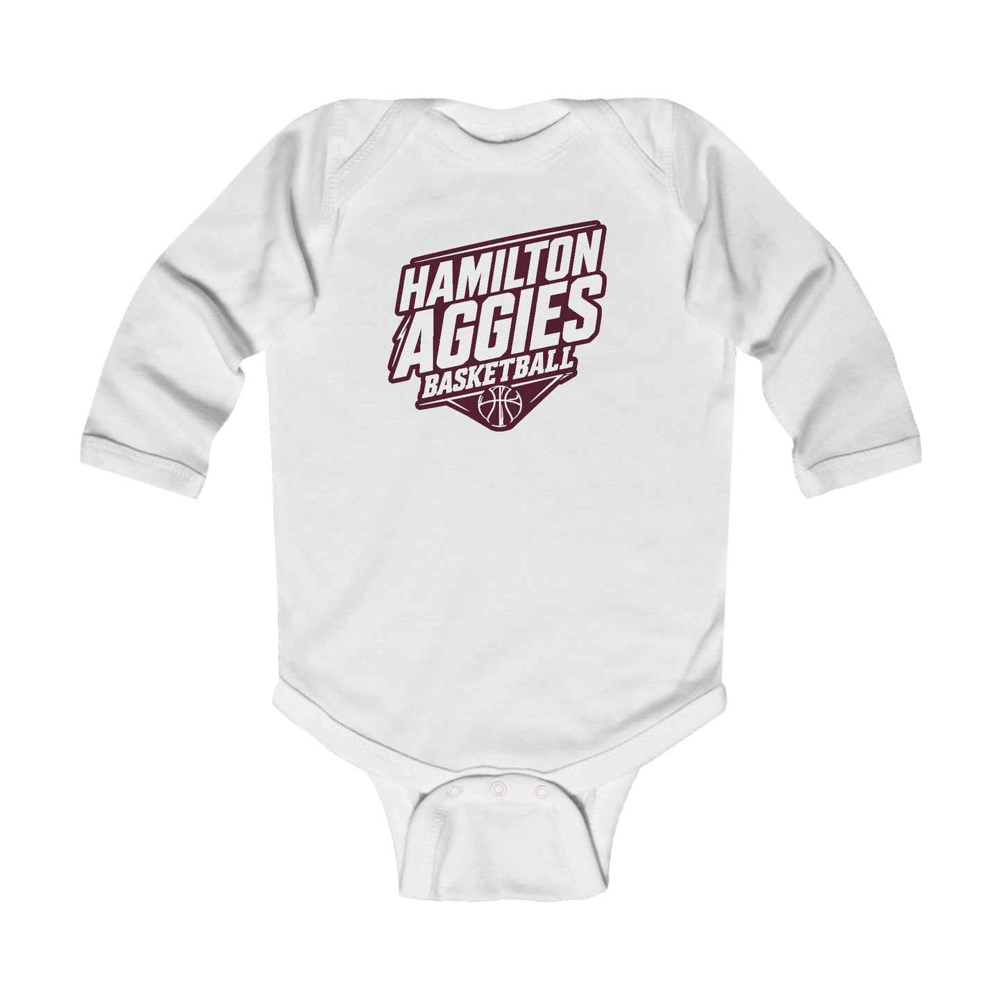 Long Sleeve Baby Bodysuit \ Hamilton Aggies Basketball \ HABB2