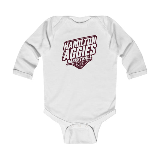 Long Sleeve Baby Bodysuit \ Hamilton Aggies Basketball \ HABB2