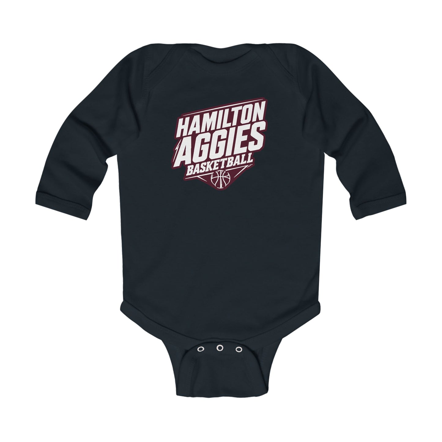 Long Sleeve Baby Bodysuit \ Hamilton Aggies Basketball \ HABB2