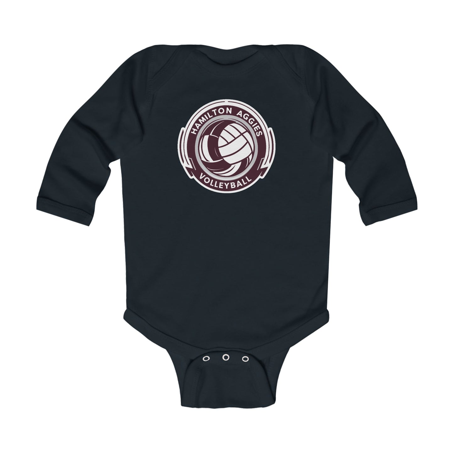 Long Sleeve Baby Bodysuit \ Hamilton Aggies Volleyball \ HAV1